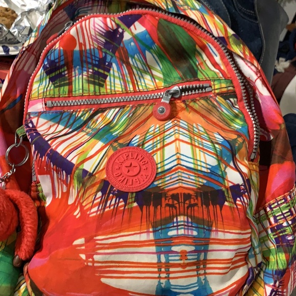 RARE! KIPLING Backpack Tropical Paint Spatter w the signature PLUSH MONKEY! - Picture 4 of 12
